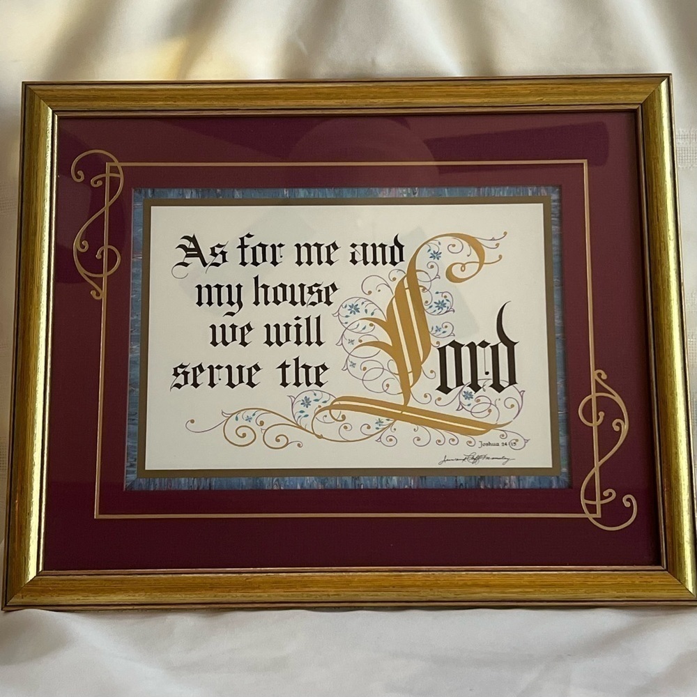 Hand-Lettered‎ Calligraphy NOT A PRINT Religious Framed Art Joshua 24:15